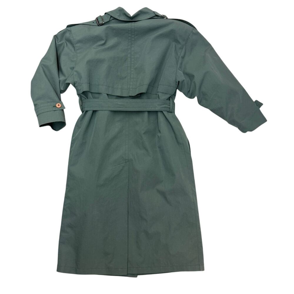 VTG 1970s London Fog SZ 2 Petit Maincoats Green Trench Coat Zip out liner Belt - Picture 2 of 8